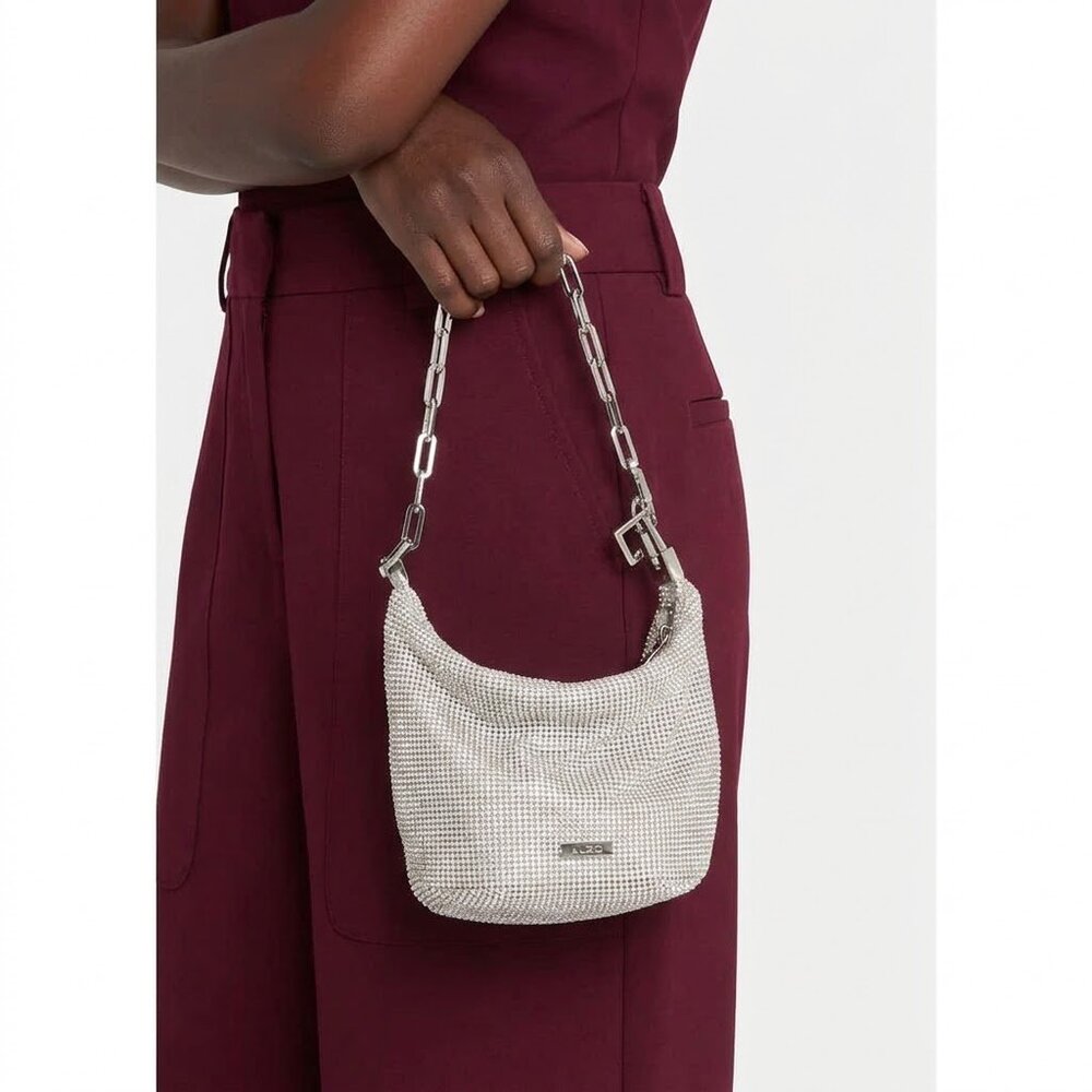 Cult Gaia Gia Allover Crystal Zip Shoulder Bag — Silver — Brand New